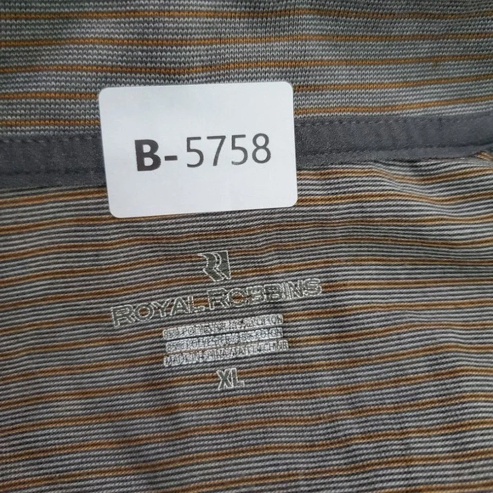 Royal Robbins Men Polo Shirt XL Brown Striped Hiking‎ Short Sleeve Collar
